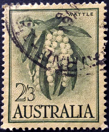 Австралийская почтовая марка с изображением золотой акации